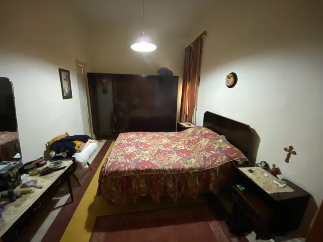 a bedroom with a bed, a dresser, and a mirror 