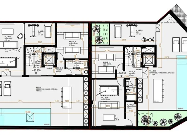 a drawing of a building with a bunch of different things on it