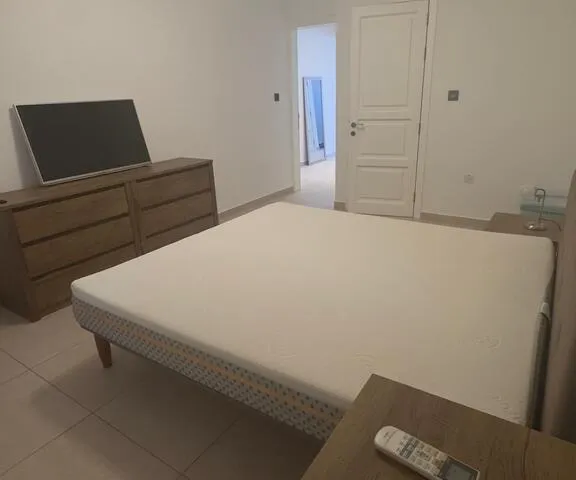 a bed room with a bed and a tv